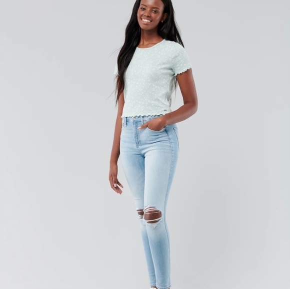 Hollister HIGH-RISE SUPER SKINNY JEANS Size 0 / 24 Light Wash NEW! - Picture 4 of 14